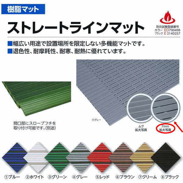 ミヅシマ 樹脂マット ストレートラインマット 7mm ブルー／ホワイト／グリーン／グレー／レッド／ブラウン／クリーム／ブラック 平米単価 サイズオーダー