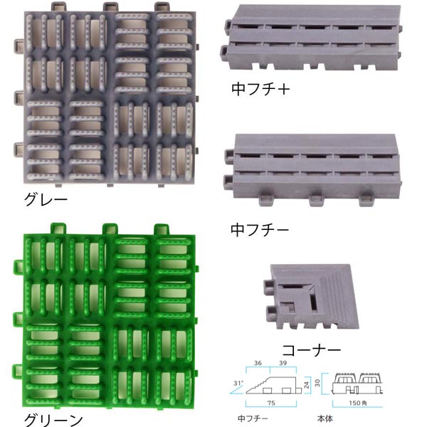 ミヅシマ クロスラインマットエース 中フチ＋ 75×150×24mm 1個 グレー 420-0350