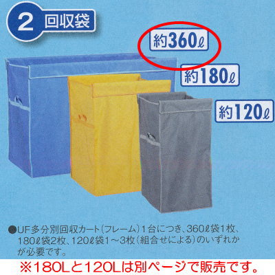 テラモト UF多分別回収カート(回収袋)360L 約W1080×D490×H700mm DS-579-062