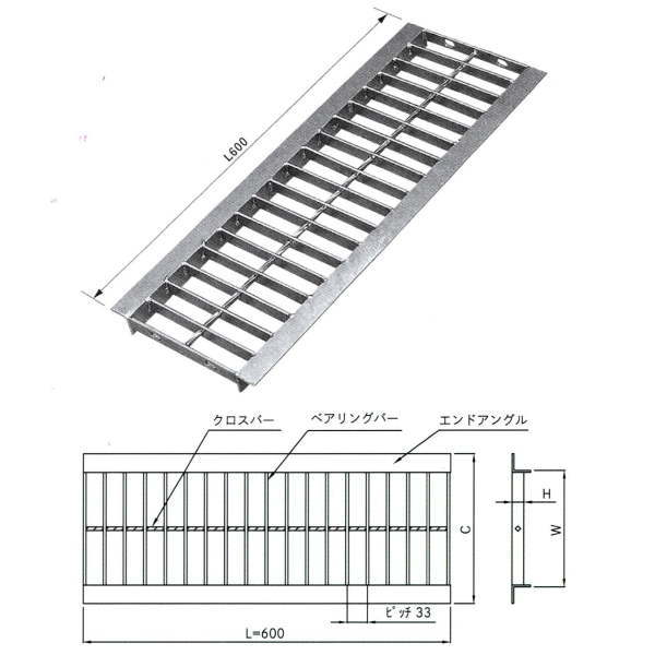 法山本店 U字溝用グレーチング L600 HGU-100-19L600