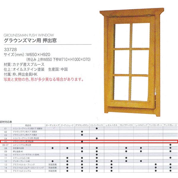 ジャービス商事 グラウンズマン用 押出窓 WOOD HOUSE PARTS 木製物置・ハウス専用部材 カナダ産スプルース 33728 1枚