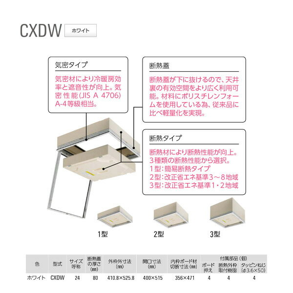 ダイケン アルミ天井点検口 CXDW124 ホワイト （気密・断熱） 1台