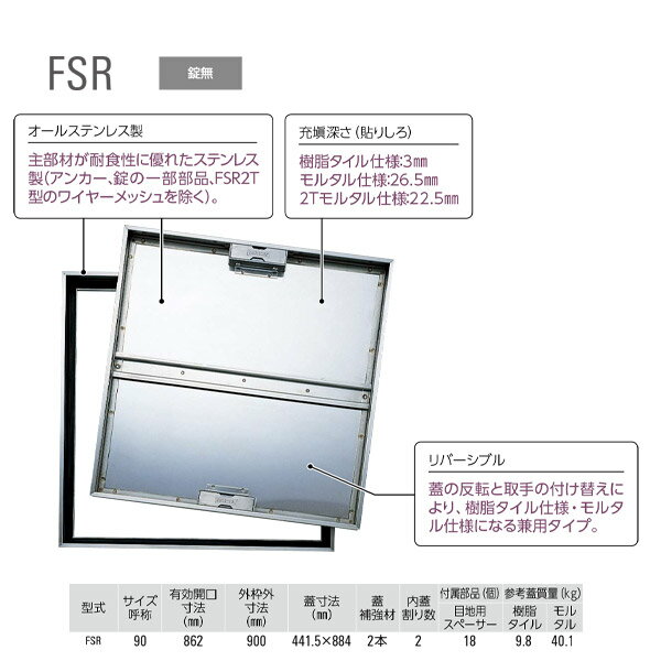 ダイケン 床点検口 FSR90 ステンレス 兼用 1台