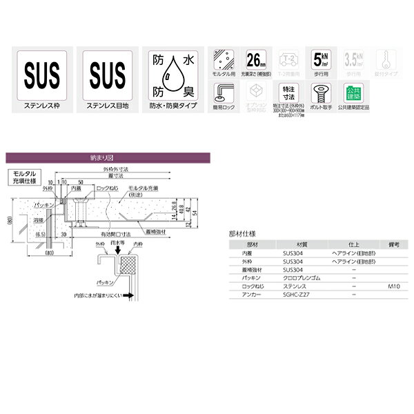 ダイケン 防水、防臭 床点検口 FWP26012 ステンレス 1台