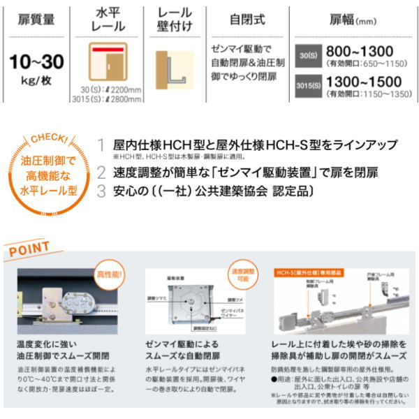 ダイケン 引戸クローザー スライデックス 水平レール（自閉式） HCH-30R 157460