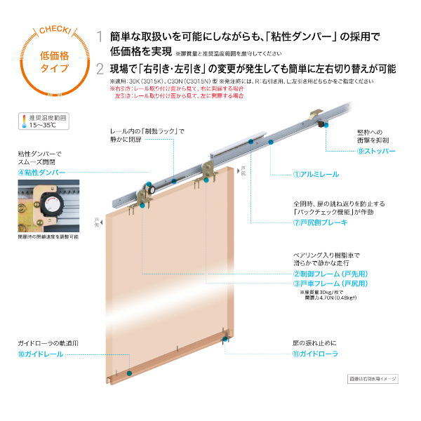 ダイケン 引戸クローザー スライデックス 傾斜レール（自閉式） 片引き 左引き用 HCS-C3015NL 157588