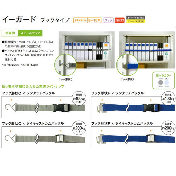 ティーエフサービス イーガード Cフックタイプ(樹脂バックル)900mm グレー EGHー90CORGR 1個入 2