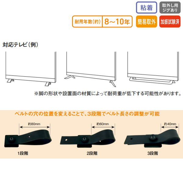 ティーエフサービス テレビ転倒防止 TVガード ラバーベルトタイプ TVGE-80V 4個入