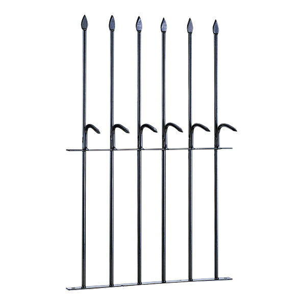 用途 　保育所・幼稚園・学校等、小さな子どもの安全を守る為にーブロック塀やフェンス、門扉に取り付ける事で侵入防止になります。 鉄製 仕上げ／ポリエチレンコーティング　黒 サイズ： A＝400 B＝400 C＝φ9 D＝100 E＝200 F＝t3×25 付属品 　H1500＝直線型接続金具　本体1枚につき3個 　H1501＝最終金物　本体1梱包（10枚）につき2本 　H1502＝V字型接続金具　本体1梱包（10枚）につき3個 　H1503＝L字型接続金具　本体1梱包（10枚）につき3個●仕様・寸法・デザインについては予告なく変更されることがあります。商品情報はページ作成時点です。 ●画像はイメージです。代表画像を使用することがあります。 ●ご返品、交換、発注後のキャンセルはできません。 ●都度お取り寄せ発注のため突然の欠品等がありましたら連絡させていただきます。 関連商品 ●エイト 忍び返し1型 鉄製 黒 高330mm H1000 ●エイト 忍び返し1型 鉄製 黒 高400mm H1001 ●エイト 忍び返し1型 鉄製 1段 黒 高600mm H1002 ●エイト 忍び返し2型 鉄製 2段 黒 高600mm H1003 ●エイト 扇型忍び返し（隅用） 鉄製 黒 480×400mm H1300 ●エイト 扇型忍び返し（隅用） 鉄製 黒 550×400mm H1301 ●エイト 忍び返し13型（猫よけ忍び返し） スチール製 黒 H500×W500mm C1400 ●エイト 忍び返し14型 鉄製 黒 6×260×500mm H1600 ●エイト 忍び返し14型 鉄製 黒 9×310×500mm H1601 ●エイト 忍び返し14型 鉄製 黒 9×430×500mm H1602 ●エイト 忍び返し16型 鉄製 黒 9×350×500mm H1700 ●エイト 忍び返し16型 鉄製 黒 9×500×500mm H1701 ●エイト 忍び返し16型 鉄製 黒 9×650×500mm H1702 ●エイト 忍び返し17型 鉄製 シルバー H140×W500mm H1800 ●エイト 忍び返し17型 鉄製 黒 H140×W500mm H1801 ●エイト ベルト式忍び返し ステンレス製 60〜113mm対応用 TS5013 ●エイト ベルト式忍び返し ステンレス製 ブレード TS63