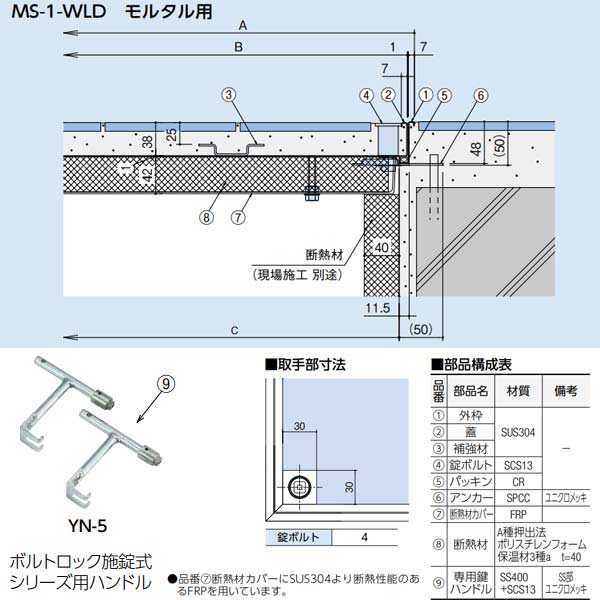 中部コーポレーション 防水防臭型 モルタル用 断熱材付 フロアーハッチ MS-1-WLD-4...