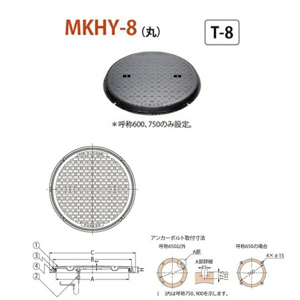 カネソウ マンホール・ハンドホール鉄蓋 簡易密閉形 （簡易防水・防臭形） 丸枠 MKHY-8（丸） 600 a 鎖なし T-8