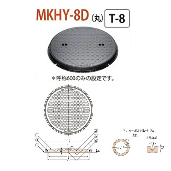 カネソウ マンホール・ハンドホール鉄蓋 断熱形 簡易密閉形（簡易防水・防臭形） 丸枠 MKHY-8D（丸） 600 T-8