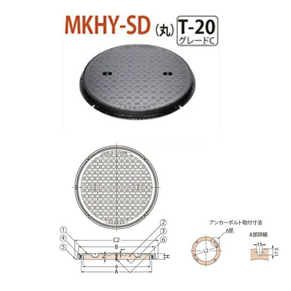 カネソウ マンホール・ハンドホール鉄蓋 断熱形 簡易密閉形（簡易防水・防臭形） 丸枠 MKHY-SD（丸） 300 T-20 グレードC