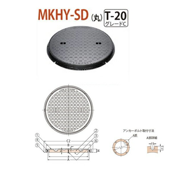 カネソウ マンホール・ハンドホール鉄蓋 断熱形 簡易密閉形（簡易防水・防臭形） 丸枠 MKHY-SD（丸） 600 T-20 グレードC