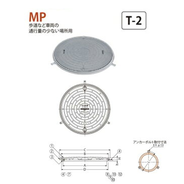 カネソウ マンホール・ハンドホール鉄蓋 浄化水槽用 ポリプロピレン製 一般形 丸枠 MP 450 T-2