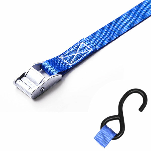 用途 　トラック・陸海運業界・パレットなどの運搬、荷崩れ防止はもちろん、オートバイ・アウトドア・スポーツ用品の搬送にも最適。 　近年発生の多い地震やゲリラ豪雨・台風などの安全対策グッズとしてもお勧めです。 特長 　カム式の扱い易いバックルと柔軟強度な繊維ベルトで荷に優しくワンタッチで荷締め作業ができます。 　荷物の結束・固定に！ 　軽量物の荷締め、屋内・倉庫内の荷崩れ防止、トランクや家具の開き防止、アウトドア・ショッピングなど様々な場面で活躍します。 ・安全係数?2（使用荷重×2＝破断荷重） ・ベルト材質?ポリエステル100％ ・欧州CE規格＋GS＆TUVマーク取得商品 ・生産物賠償責任保険（PL保険）付 バックル型式：BB25WL250 使用荷重：250kgf 破断荷重：500kgf関連商品 ●FREAK 荷締めベルト 青 S字フック 幅25mmx長0.5+1m ●FREAK 荷締めベルト 青 S字フック 幅25mmx長0.5+2m ●FREAK 荷締めベルト 青 S字フック 幅25mmx長0.5+3m ●FREAK 荷締めベルト 青 S字フック 幅25mmx長0.5+4m ●FREAK 荷締めベルト 青 S字フック 幅25mmx長0.5+5m ●FREAK 荷締めベルト 青 S字フック 幅25mmx長0.5+6m