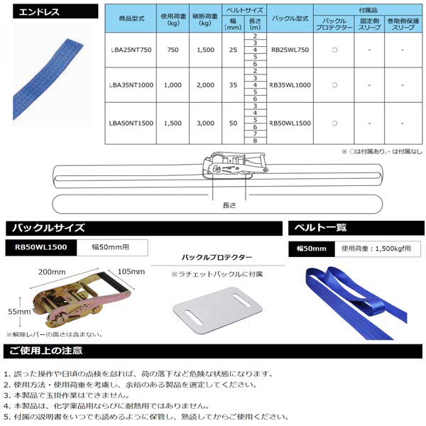 FREAK ラッシングベルト 青 エンドレス 幅50mmx長7m