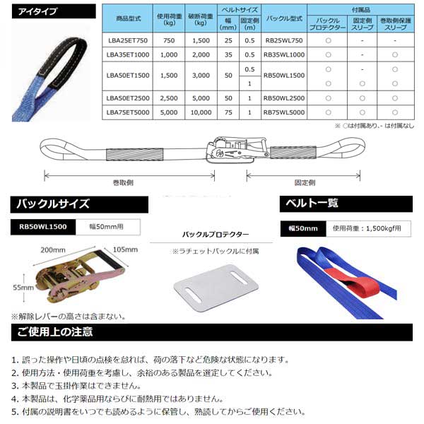 FREAK ラッシングベルト 青 アイ 幅50mmx長1+4m 商品型式LBA50ET1500