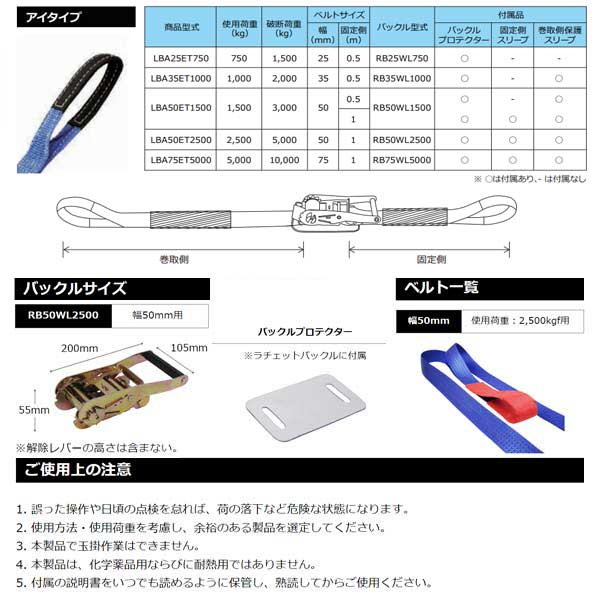 FREAK ラッシングベルト 青 アイ 幅50mmx長1+10m 商品型式LBA50ET2500
