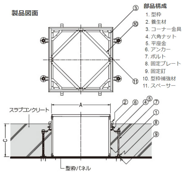 カネソウ フロアーハッチ用打込金具 RSV-2-600 C寸法120〜200mm