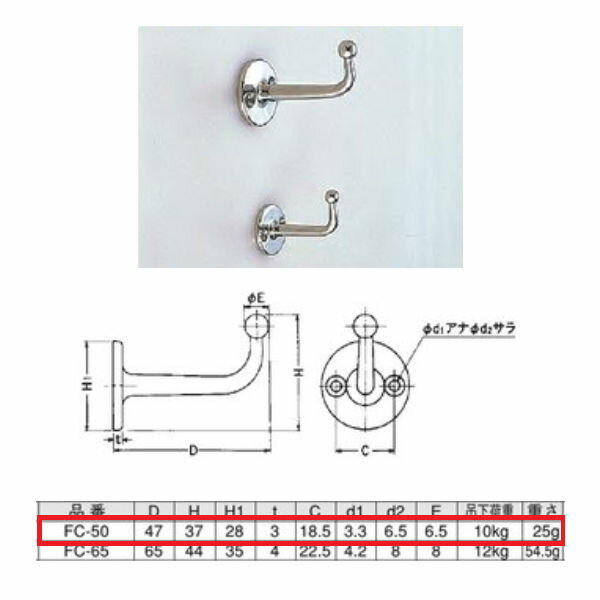 川喜金物 FC型 フィニッシュコートフック FC-50 65005