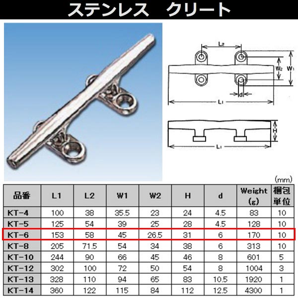 水本機械 クリート ステンレス 船舶艤装品 KT-6 NO.900