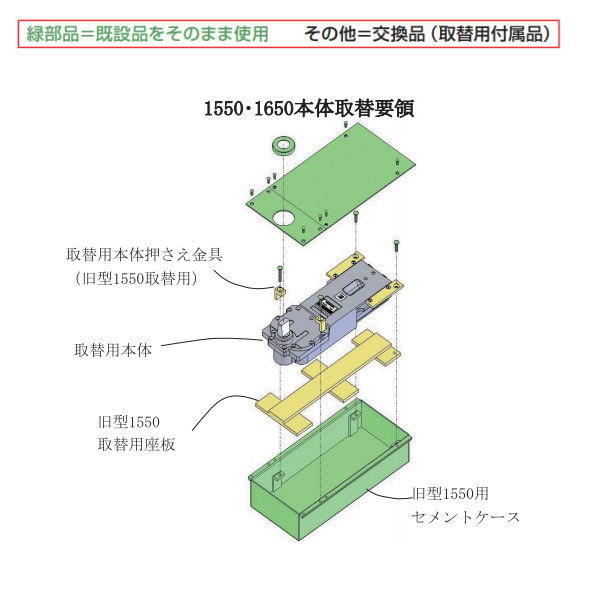 既設の旧型1350シリーズのセメントケースに対応した800シリーズの本体取替用セットです。 セメントケースの深さをご確認ください 旧型1350シリーズ　セメントケース深さ 1350・1450　約55mm 1550・1650　約60mm関連商品 ●ニュースター フロアヒンジ 中心吊り H-835 CHA（旧型1350Cの取替本体） ●ニュースター フロアヒンジ 中心吊り HS-835 CHA（旧型S-1350Cの取替本体） ●ニュースター フロアヒンジ 中心吊り H-845 CHA（旧型1450Cの取替本体） ●ニュースター フロアヒンジ 中心吊り HS-845 CHA（旧型S-1450Cの取替本体） ●ニュースター フロアヒンジ 持出吊り O-835 CHA（旧型1350の取替本体） ●ニュースター フロアヒンジ 持出吊り OS-835 CHA（旧型S-1350の取替本体） ●ニュースター フロアヒンジ 持出吊り O-845 CHA（旧型1450の取替本体） ●ニュースター フロアヒンジ 持出吊り OS-845 CHA（旧型S-1450の取替本体） ●ニュースター フロアヒンジ 強化硝子ドア用持出吊り O-835G CHA（旧型1350テンパ 旧型1350タフライトの取替本体） ●ニュースター フロアヒンジ 強化硝子ドア用持出吊り OS-835G CHA（旧型S-1350テンパ 旧型S-1350タフライトの取替本体） ●ニュースター フロアヒンジ 強化硝子ドア用持出吊り O-845G CHA（旧型1450テンパ 旧型1450タフライトの取替本体） ●ニュースター フロアヒンジ 強化硝子ドア用持出吊り OS-845G CHA（旧型S-1450テンパ 旧型S-1450タフライトの取替本体） ●ニュースター フロアヒンジ 強化硝子ドア用中心吊り E-835 CHA（Eテーパ旧型1350テンパの取替本体） ●ニュースター フロアヒンジ 強化硝子ドア用中心吊り ES-835 CHA（Eテーパ旧型S-1350テンパの取替本体） ●ニュースター フロアヒンジ 強化硝子ドア用中心吊り E-845 CHA（Eテーパ旧型1450テンパの取替本体） ●ニュースター フロアヒンジ 強化硝子ドア用中心吊り ES-845 CHA（Eテーパ旧型S-1450テンパの取替本体） ●ニュースター フロアヒンジ 強化硝子ドア用中心吊り E-835 CHA ET-1（Dテーパ旧型1350 タフライ 2ツナットの取替本体） ●ニュースター フロアヒンジ 強化硝子ドア用中心吊り ES-835 CHA ET-1（Dテーパ旧型S-1350 タフライ 2ツナットの取替本体） ●ニュースター フロアヒンジ 強化硝子ドア用中心吊り E-845 CHA ET-1（Dテーパ旧型1450 タフライ 2ツナットの取替本体） ●ニュースター フロアヒンジ 強化硝子ドア用中心吊り ES-845 CHA ET-1（Dテーパ旧型S-1450 タフライ 2ツナットの取替本体） ●ニュースター フロアヒンジ 強化硝子ドア用中心吊り E-835 CHA ET-2（Dテーパ旧型1350 タフライ1ツナットの取替本体） ●ニュースター フロアヒンジ 強化硝子ドア用中心吊り ES-835 CHA ET-2（Dテーパ旧型S-1350 タフライ1ツナットの取替本体） ●ニュースター フロアヒンジ 強化硝子ドア用中心吊り E-845 CHA ET-2（Dテーパ旧型1450 タフライ1ツナットの取替本体） ●ニュースター フロアヒンジ 強化硝子ドア用中心吊り ES-845 CHA ET-2（Dテーパ旧型S-1450 タフライ1ツナットの取替本体） ●ニュースター フロアヒンジ 防火ドア用 F-835 CHA（旧型1350Fの取替本体） ●ニュースター フロアヒンジ 防火ドア用 F-845 CHA（旧型1450Fの取替本体） ●ニュースター フロアヒンジ 中心吊り 855 CHA（旧型1550Cの取替本体） ●ニュースター フロアヒンジ 中心吊り S-855 CHA（旧型S-1550Cの取替本体） ●ニュースター フロアヒンジ 持出吊り 855 CHA（旧型1550の取替本体） ●ニュースター フロアヒンジ 持出吊り S-855 CHA（旧型S-1550の取替本体） ●ニュースター フロアヒンジ 防火ドア用 855 CHA（旧型1550Fの取替本体） ●ニュースター フロアヒンジ 防火ドア用 865 CHA（旧型1650Fの取替本体）