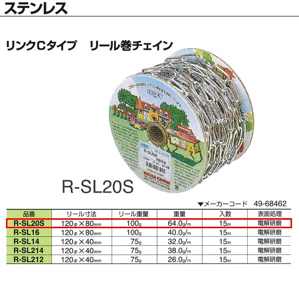 ニッサチェーン ステンレス リンクCタイプ リール巻チェイン R-SL20S 2.0mm×15m巻