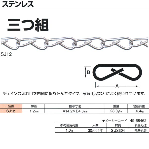 ニッサチェーン ステンレス 三つ組 SJ12 1.2mm×30m巻
