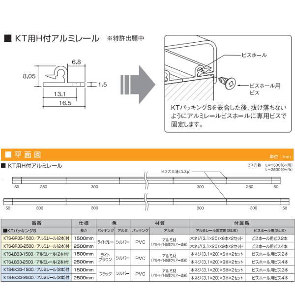 ピンチブロック KTパッキング KTS-GR33-2500 ライトグレー 長さ2500mm