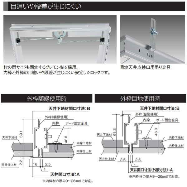 サヌキ 目地天井点検口 鍵付システムロック式 シルバー GMK450 450角 454×454
