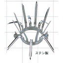 用途　万全防犯対策　縦樋用忍び返し　狙われにくく、進入路を遮断！！安全で安心な住まい作り 仕様　ステン製　A=113/B=150/C=140/D=270/E=240/爪の数=18 特長 取付けはワンタッチ装着。 故意に剥奪出来ない機能採用。 大阪府防犯協会連合会「優良防犯器具」認定登録番号　第588号。