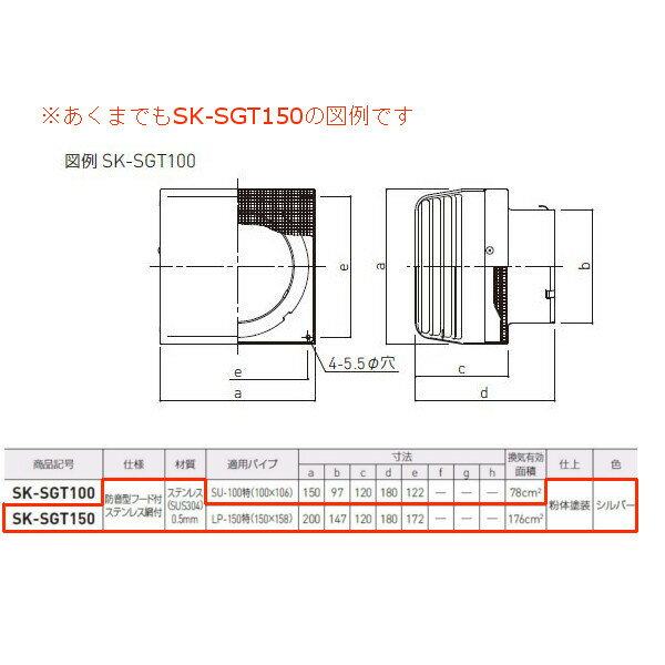 神栄ホームクリエイト ステンレス製 耐風型フード付ガラリ ステンレス網付 シルバー SK-SGT150 1個 2
