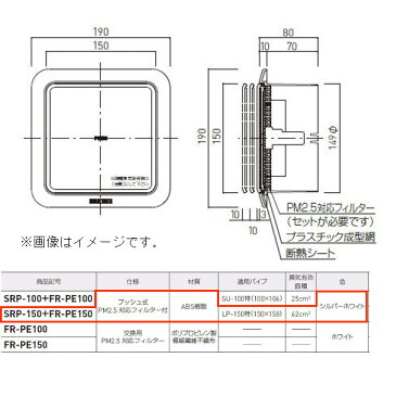 神栄ホームクリエイト プッシュ式レジスター（PM2.5対応フィルター付） プッシュ開閉式 シルバーホワイト SRP-150+FR-PE150 1個