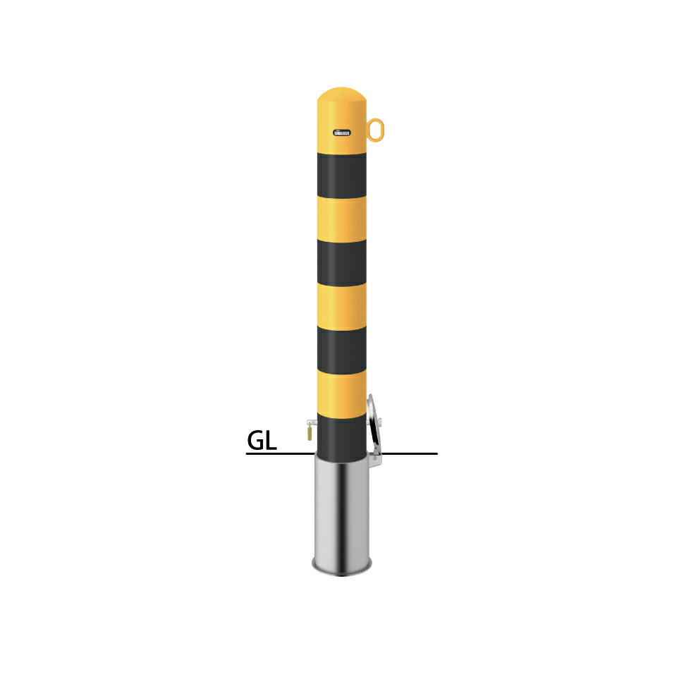 サンポール ピラー 差込式カギ付 FPA-12SK-F01 片フック (YB)黄黒 φ114.3(t4.5) H850