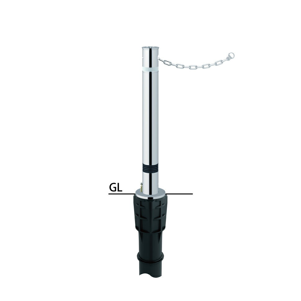 サンポール リフター上下式車止め LA-8KCS φ76.3(t2.0) H700 カギ付 スプリング付 クサリ内臓