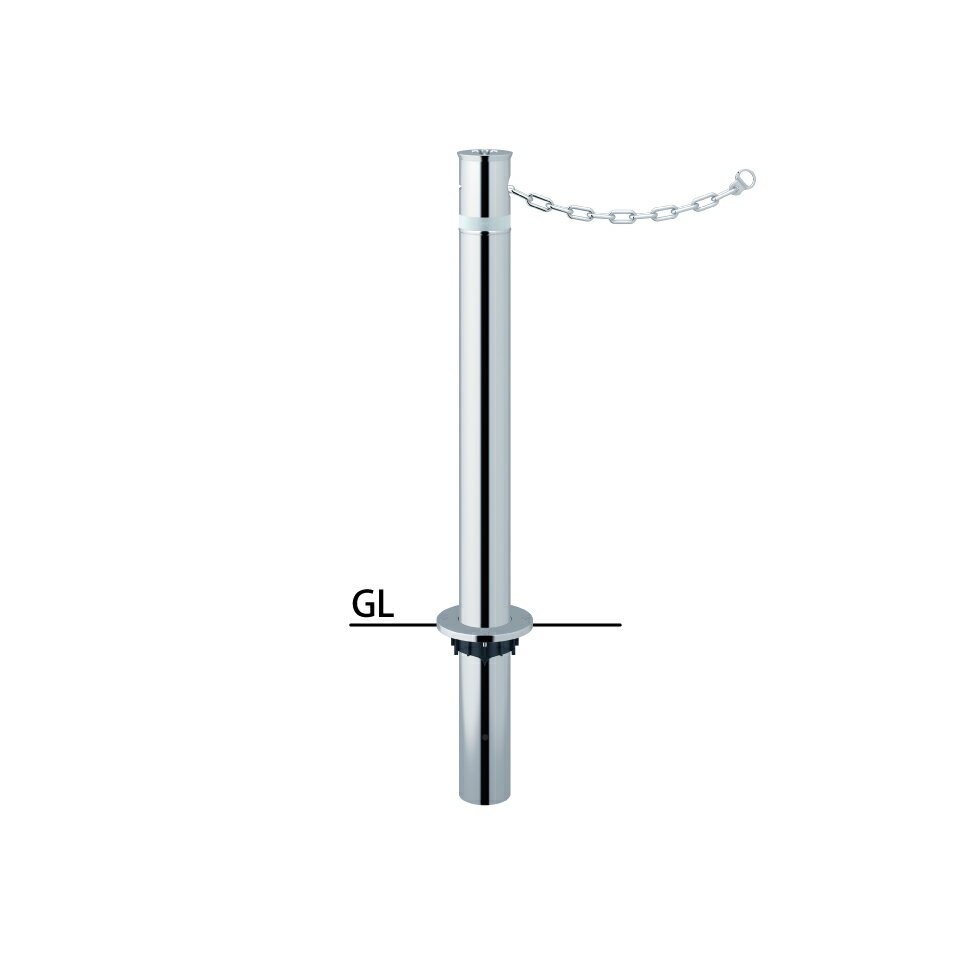 サンポール リフター固定式車止め LA-8UC φ76.3(t2.0) H700 クサリ内蔵