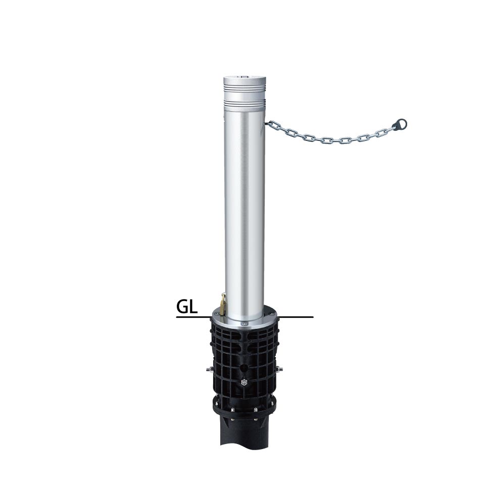 サンポール アルミヘッドリフター上下式車止め LV-260KC φ114.3(t2.5) H700 カギ付 クサリ内蔵