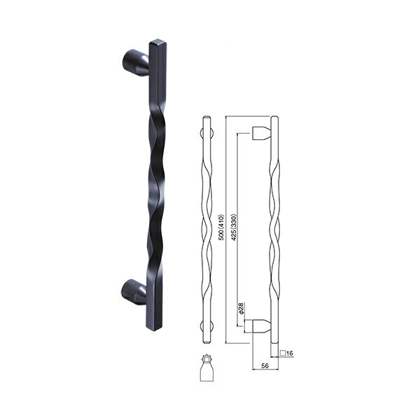 シロクマ ドアー取手 ツイスト取手 両面用 No.271 ロートアイアン M8×60 サイズ呼称：330 Nブラック 1組
