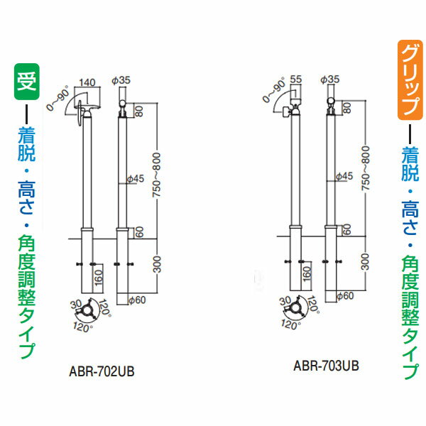 シロクマ アプローチ手すり用パーツ 支柱 受／グリップ-着脱・高さ・角度調整タイ...