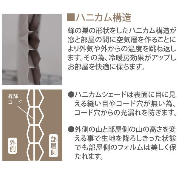 ハニカムシェード 彩 ツイン レース×プレーン 無地 幅181〜210cm 高さ91〜120cm