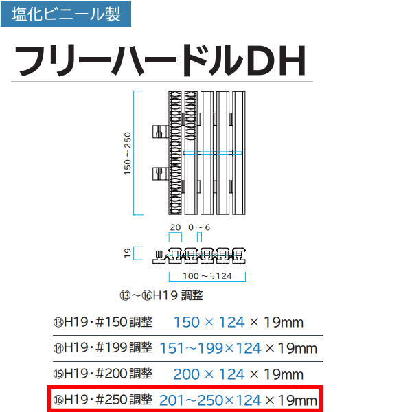 ミヅシマ グレーチング 塩化ビニール製 フリーハードルDH 431-0436 H19・#250調整 201〜250×124×19mm