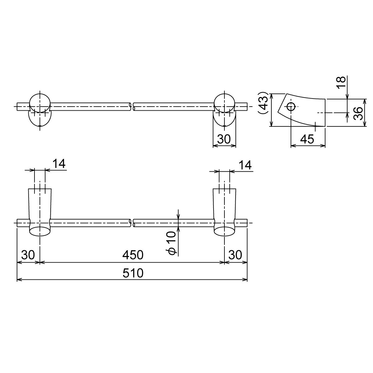 リラインス タオル掛 ブラケット：クロムメッキ バー：研磨 R1603
