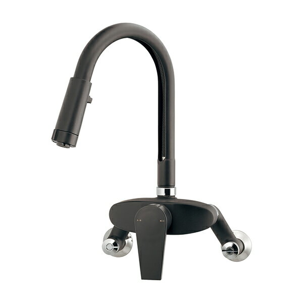 カクダイ シングルレバー混合栓（シャワーつき） マットブラック 192-028-D