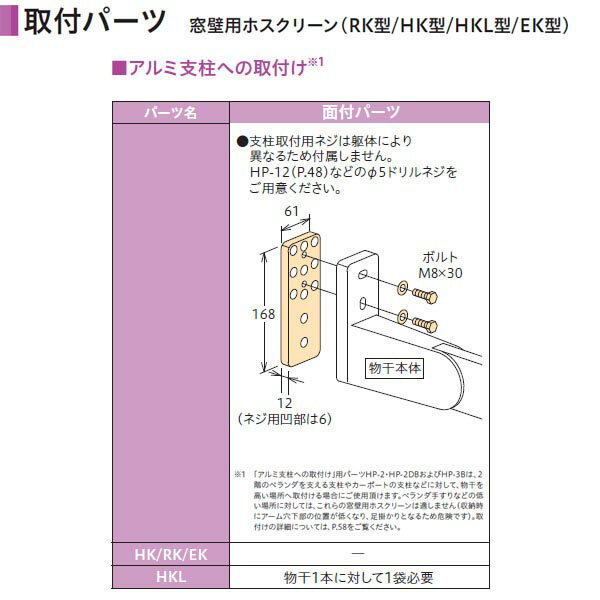 川口技研 窓壁用ホスクリーン用 面付パーツ HP-8L