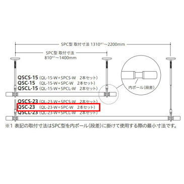 川口技研 ホスクリーン 室内用物干 スポット型SPC-W2本と竿QL-23-Wのセット品 QSC-23-W