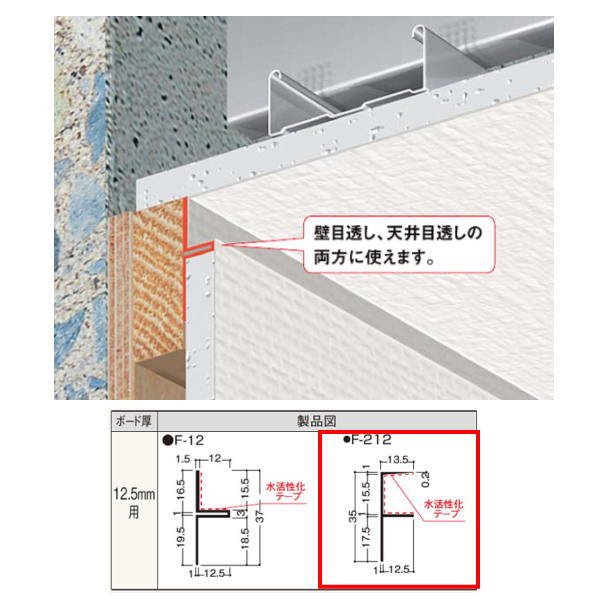 フクビ 目透し見切 F-212 2m長 カラー：シロ ボード厚：12.5mm用 100本入