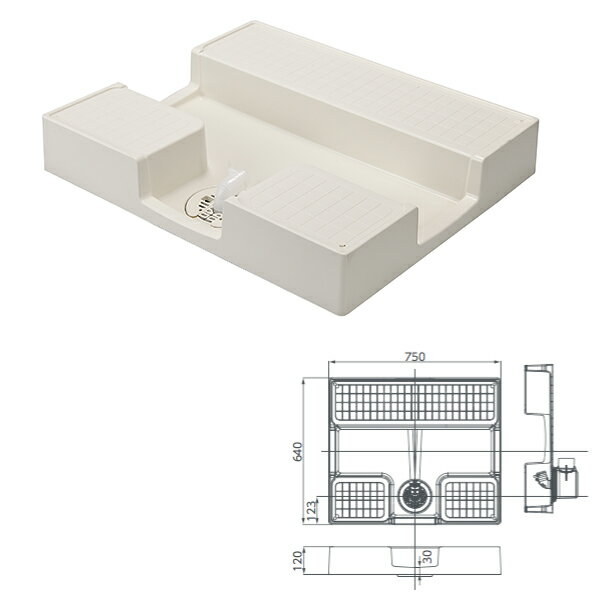 特長 　排水口のお手入れや、排水管の定期高圧洗浄の際に便利なかさ上げタイプ台座部分を120mmにかさ上げすることにより、大きくて重い洗濯機を動かすことなくトラップの清掃や排水管の洗浄が可能となりました。 　清潔感溢れる空間を演出します。 有効内寸：W719×D609 材質：PP 排水口位置：中央(C) 排水勾配：X=1/125 Y=1/90 重量：約5.2kg 耐荷重：200kg●こちらの商品はお支払い方法で代引きができません。 ●離島への配送は送料が追加でかかる場合があります。 ※防水パンには別途排水トラップが必要です。 ※防水パンの本体色がニューホワイトの場合、トラップの目皿色はニューホワイトが標準となります。 ※防水パンの本体色がアイボリーホワイトの場合、トラップの目皿色はアイボリーホワイトが標準となります。 ●北海道は別途送料2592円、沖縄県は4752円になります。 ●他メーカーの商品と同梱はできません。それぞれに送料がかかります。 関連商品 ●テクノテック TEトラップ（TPD、TPW用） SNT-SWM-W1 横型・透明 アイボリーホワイト ●テクノテック TEトラップ（TPD、TPW用） SNT-SWM-W2 横型・透明 ニューホワイト ●テクノテック TEトラップ（TPD、TPW用） SDT-SWM-W1 縦型・透明 アイボリーホワイト ●テクノテック TEトラップ（TPD、TPW用） SDT-SWM-W2 縦型・透明 ニューホワイト