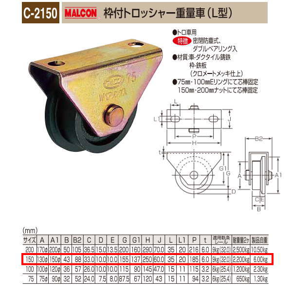 Rakuten - 丸喜金属 MALCON 枠付トロッシャー重量車 L型 C-2150 150