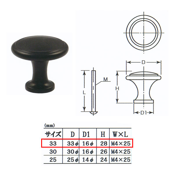 丸喜金属 MK Z-106つまみ（裏ビス） D-106 33U 33φ 黒
